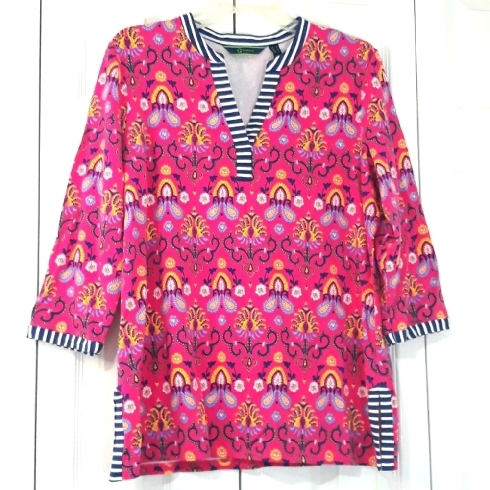 C Wonder 3/4 Sleeve Floral Pink  Fuchsia Top Size Medium